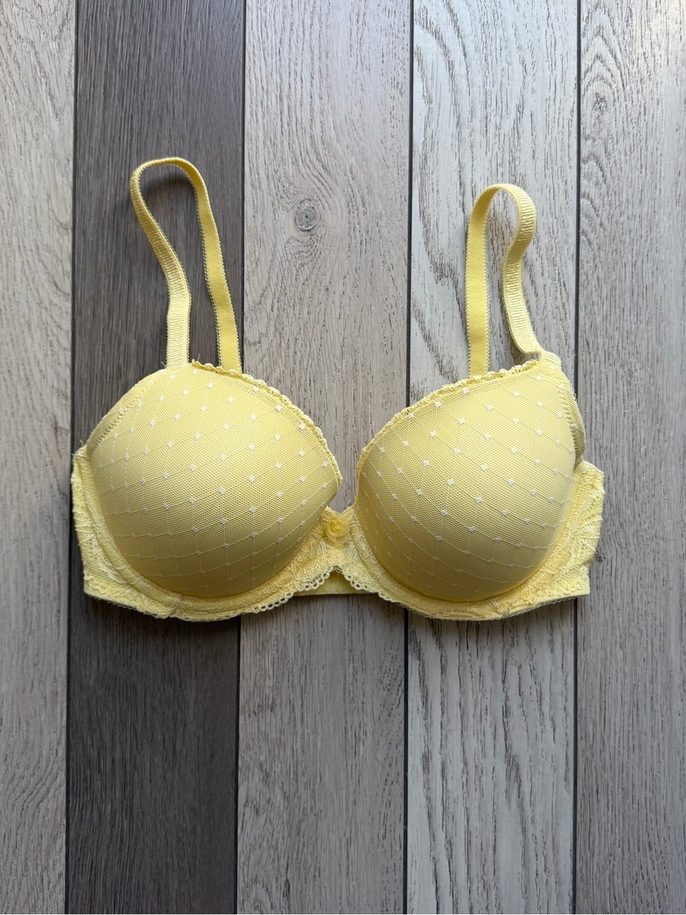 Wacoal Yellow Lace Push-Up Bra with Dotted Mesh 34D